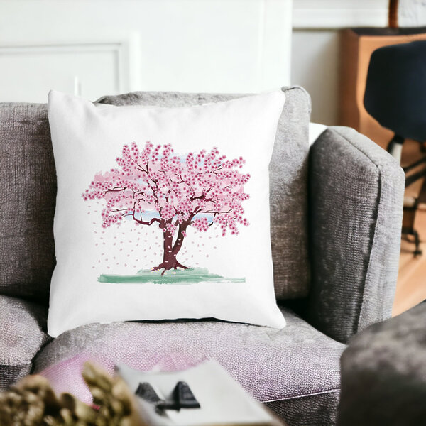 Perna Decorativa Patrata Rose Tree, 40x40 cm, Alba, Mata, Husa Detasabila, Burduf 16 Mata