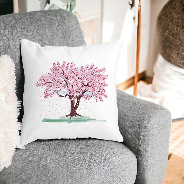 Perna Decorativa Patrata Rose Tree, 40x40 cm, Alba, Mata, Husa Detasabila, Burduf 17 Husa Detasabila
