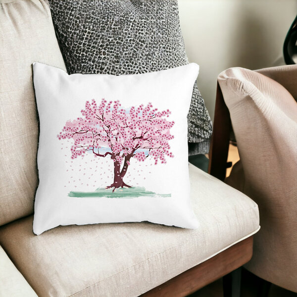Perna Decorativa Patrata Rose Tree, 40x40 cm, Alba, Mata, Husa Detasabila, Burduf 18 Burduf