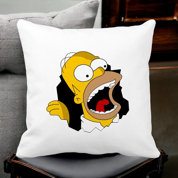 Perna Decorativa Patrata Simpsons Homer 2,40x40 cm, Alba, Mata, Husa Detasabila, Burduf 13 Alba