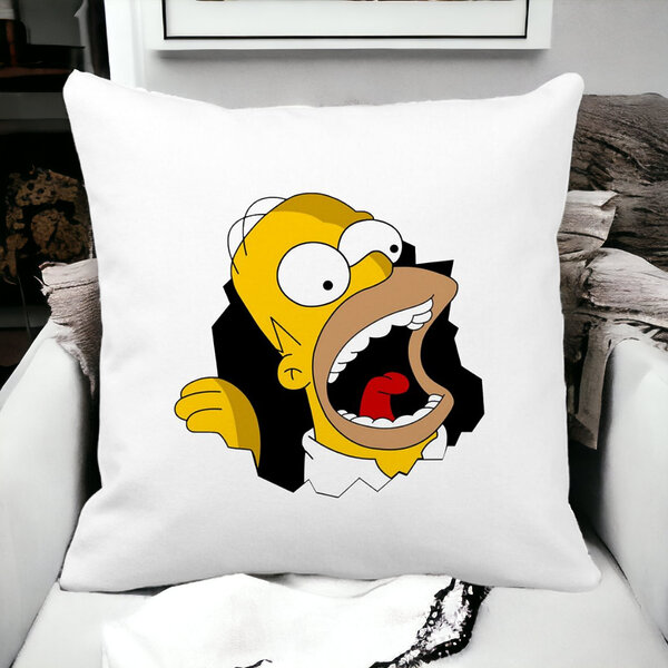 Perna Decorativa Patrata Simpsons Homer 2,40x40 cm, Alba, Mata, Husa Detasabila, Burduf 14 Mata