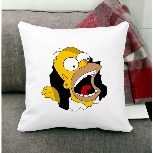 Perna Decorativa Patrata Simpsons Homer 2,40x40 cm, Alba, Mata, Husa Detasabila, Burduf 15 Husa Detasabila