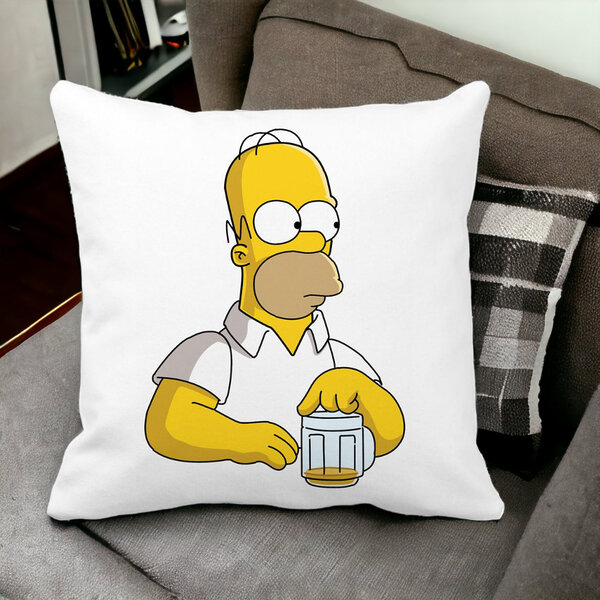 Perna Decorativa Patrata Simpsons Homer, 40x40 cm, Alba, Mata, Husa Detasabila, Burduf 12 40x40 cm