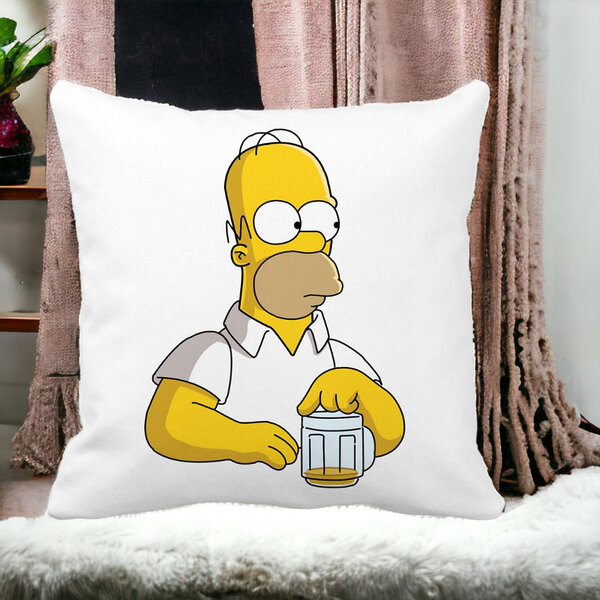 Perna Decorativa Patrata Simpsons Homer, 40x40 cm, Alba, Mata, Husa Detasabila, Burduf 15 Husa Detasabila