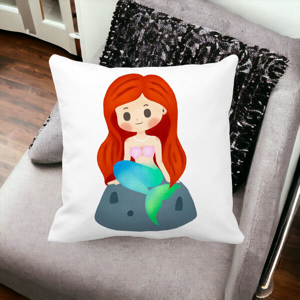 Perna Decorativa Patrata Sirena, 40x40 cm, Alba, Mata, Husa Detasabila, Burduf 14 Mata