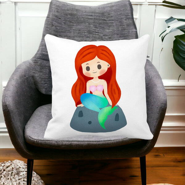 Perna Decorativa Patrata Sirena, 40x40 cm, Alba, Mata, Husa Detasabila, Burduf 15 Husa Detasabila
