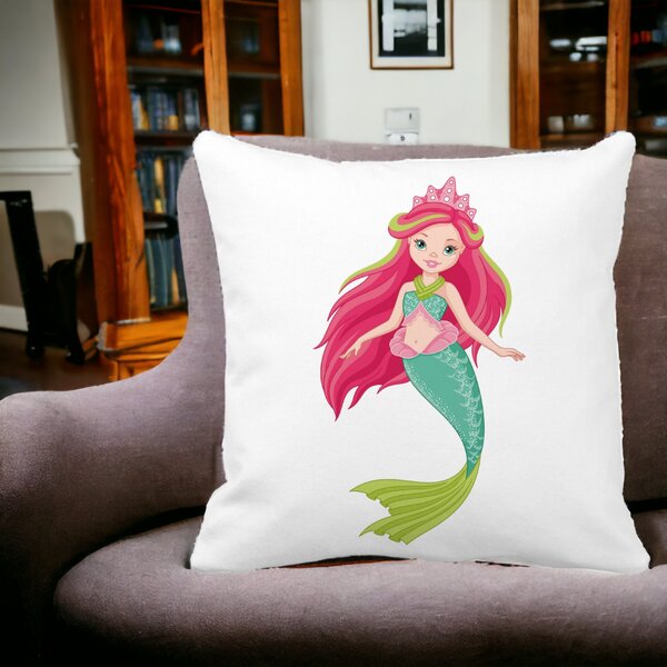 Perna Decorativa Patrata Sirena Verde, 40x40 cm, Alba, Mata, Husa Detasabila, Burduf 12 40x40 cm