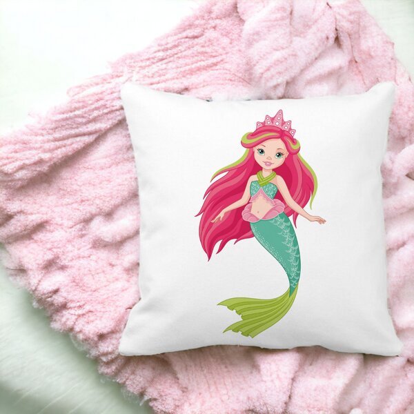 Perna Decorativa Patrata Sirena Verde, 40x40 cm, Alba, Mata, Husa Detasabila, Burduf 13 Alba