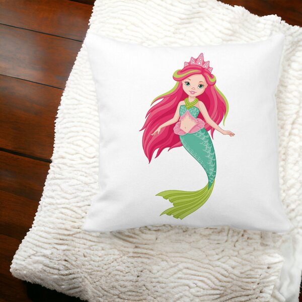 Perna Decorativa Patrata Sirena Verde, 40x40 cm, Alba, Mata, Husa Detasabila, Burduf 14 Mata