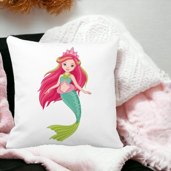 Perna Decorativa Patrata Sirena Verde, 40x40 cm, Alba, Mata, Husa Detasabila, Burduf 15 Husa Detasabila