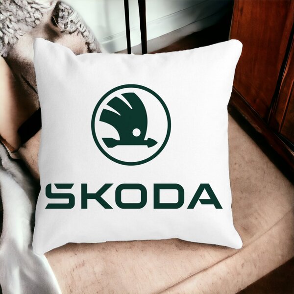 Perna Decorativa Patrata Skoda, 40x40 cm, Alba, Mata, Husa Detasabila, Burduf 13 Alba