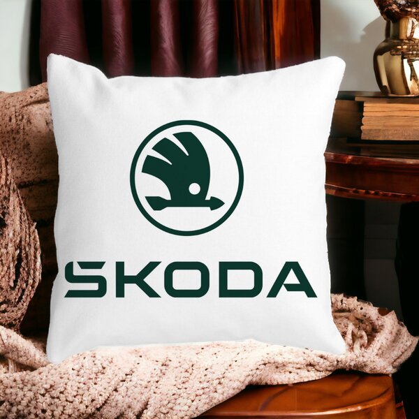 Perna Decorativa Patrata Skoda, 40x40 cm, Alba, Mata, Husa Detasabila, Burduf 14 Mata