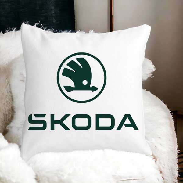 Perna Decorativa Patrata Skoda, 40x40 cm, Alba, Mata, Husa Detasabila, Burduf 15 Husa Detasabila