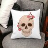 Perna Decorativa Patrata Skull Rose Art, 40x40 cm, Alba, Mata, Husa Detasabila, Burduf 17 40x40 cm