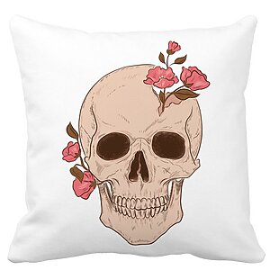 Perna Decorativa Patrata Skull Rose Art
