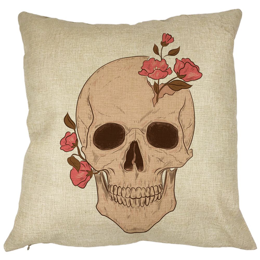 Perna Decorativa Patrata Skull Rose Art, 40x40 cm, Husa Detasabila, Burduf 7 Perna Decorativa Patrata Skull Rose Art
