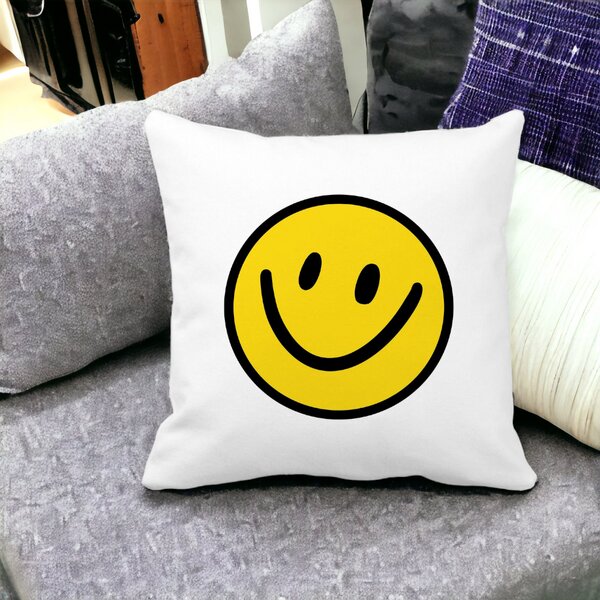 Perna Decorativa Patrata Smiley Face 2,40x40 cm, Alba, Mata, Husa Detasabila, Burduf 12 40x40 cm