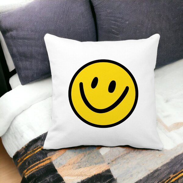 Perna Decorativa Patrata Smiley Face 2,40x40 cm, Alba, Mata, Husa Detasabila, Burduf 13 Alba
