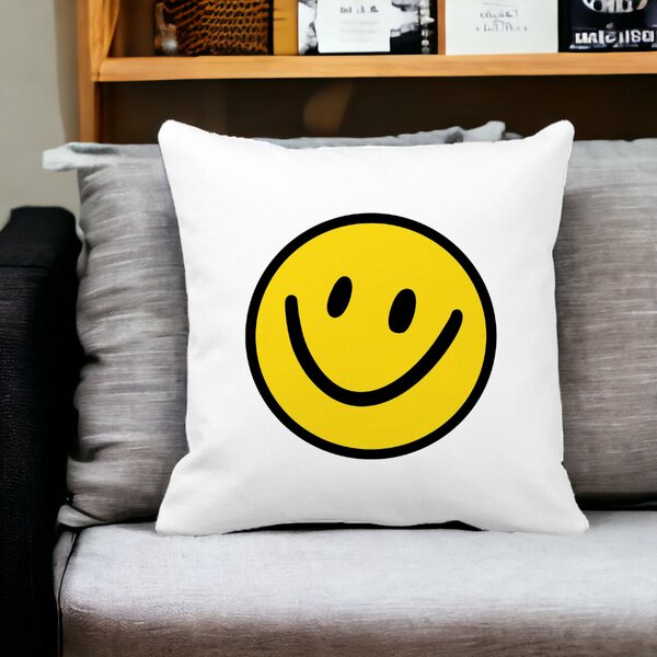 Perna Decorativa Patrata Smiley Face 2,40x40 cm, Alba, Mata, Husa Detasabila, Burduf 14 Mata