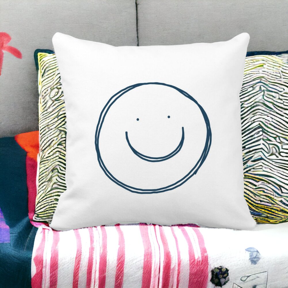 Perna Decorativa Patrata Smiley Face, 40x40 cm, Alba, Mata, Husa Detasabila, Burduf 12 40x40 cm