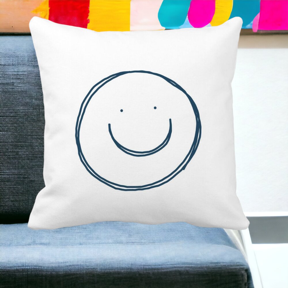 Perna Decorativa Patrata Smiley Face, 40x40 cm, Alba, Mata, Husa Detasabila, Burduf 15 Husa Detasabila