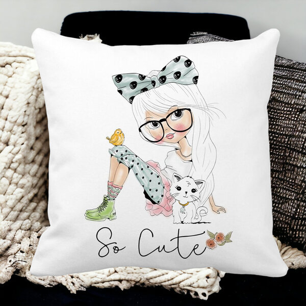 Perna Decorativa Patrata So Cute, 40x40 cm, Alba, Mata, Husa Detasabila, Burduf 15 Husa Detasabila