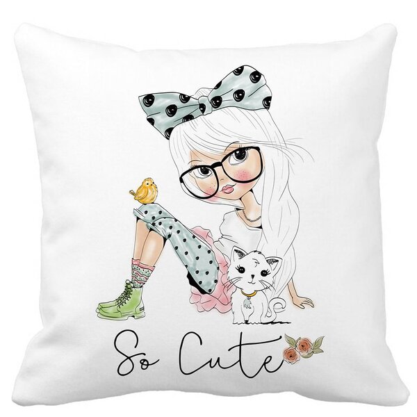 Perna Decorativa Patrata So Cute, 40x40 cm, Alba, Mata, Husa Detasabila, Burduf 11 Perna Decorativa Patrata So Cute