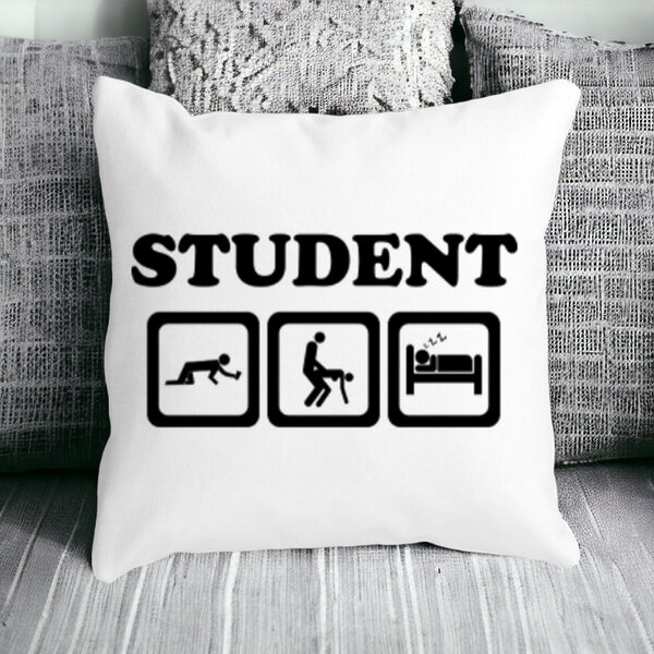 Perna Decorativa Patrata Student, 40x40 cm, Alba, Mata, Husa Detasabila, Burduf 18 Burduf