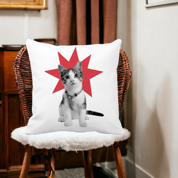 Perna Decorativa Patrata Super Cat, 40x40 cm, Alba, Mata, Husa Detasabila, Burduf 13 Alba