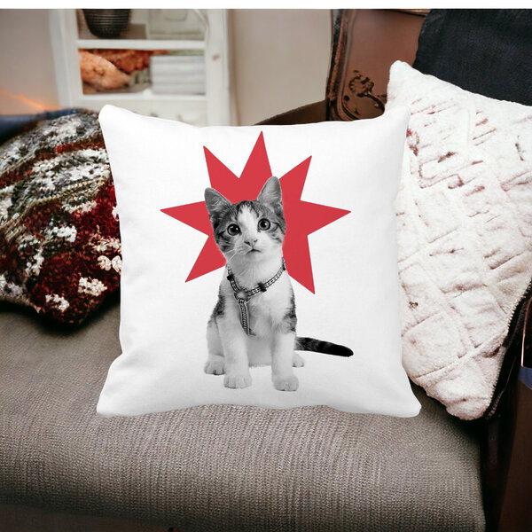 Perna Decorativa Patrata Super Cat, 40x40 cm, Alba, Mata, Husa Detasabila, Burduf 15 Husa Detasabila