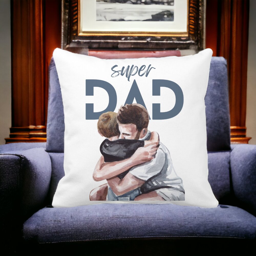 Perna Decorativa Patrata Super Dad Baieti, 40x40 cm, Alba, Mata, Husa Detasabila, Burduf 12 40x40 cm