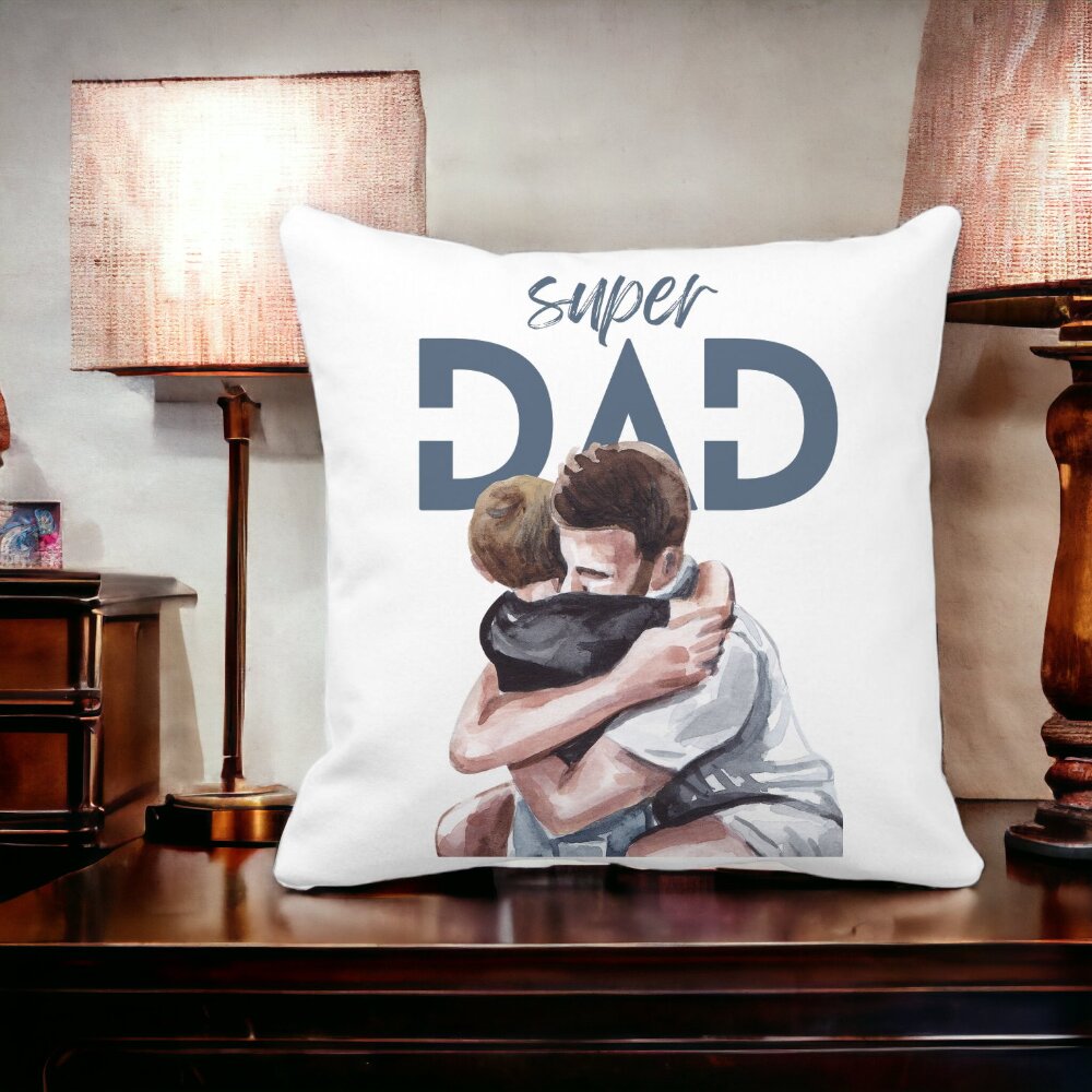 Perna Decorativa Patrata Super Dad Baieti, 40x40 cm, Alba, Mata, Husa Detasabila, Burduf 13 Alba