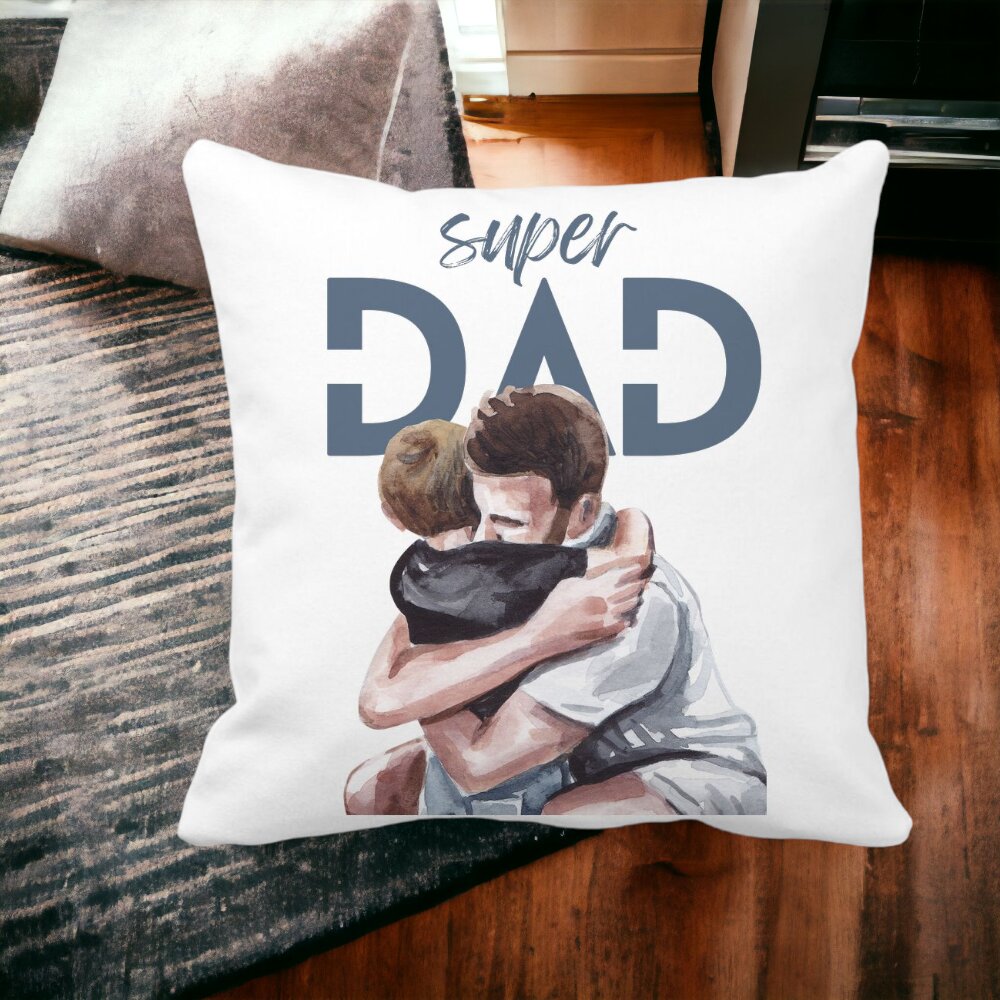 Perna Decorativa Patrata Super Dad Baieti, 40x40 cm, Alba, Mata, Husa Detasabila, Burduf 15 Husa Detasabila