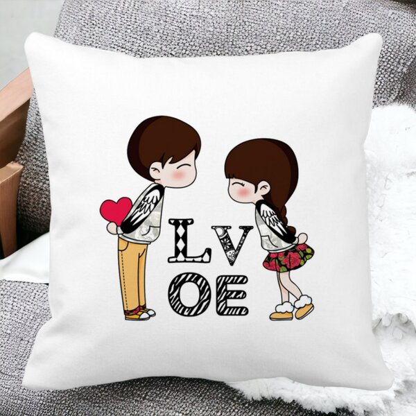 Perna Decorativa Patrata Super Love, 40x40 cm, Alba, Mata, Husa Detasabila, Burduf 12 40x40 cm