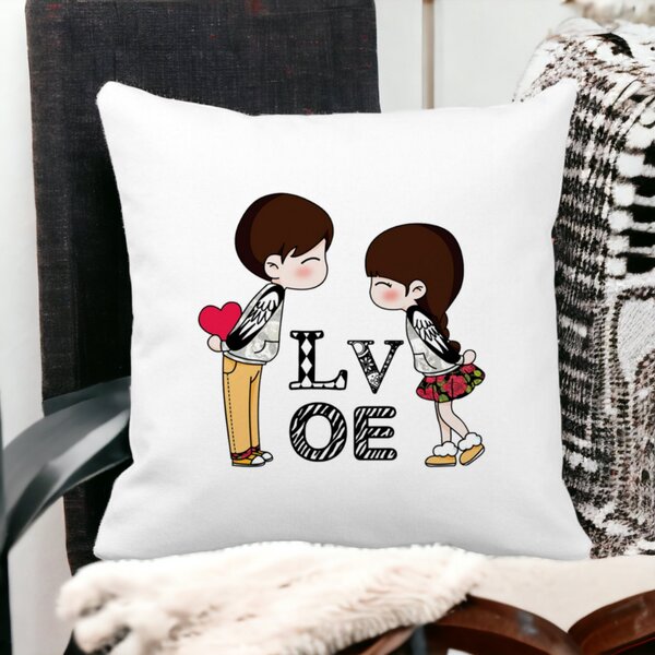 Perna Decorativa Patrata Super Love, 40x40 cm, Alba, Mata, Husa Detasabila, Burduf 14 Mata