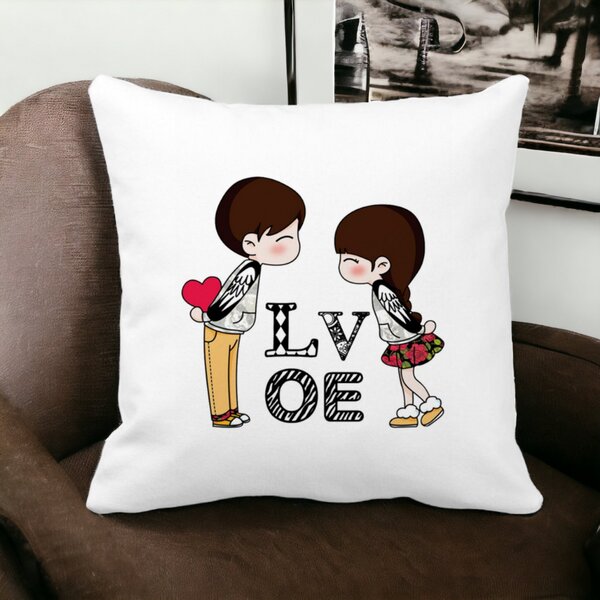 Perna Decorativa Patrata Super Love, 40x40 cm, Alba, Mata, Husa Detasabila, Burduf 15 Husa Detasabila
