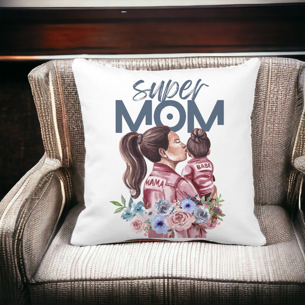 Perna Decorativa Patrata Super MOM Babe, 40x40 cm, Alba, Mata, Husa Detasabila, Burduf 12 40x40 cm