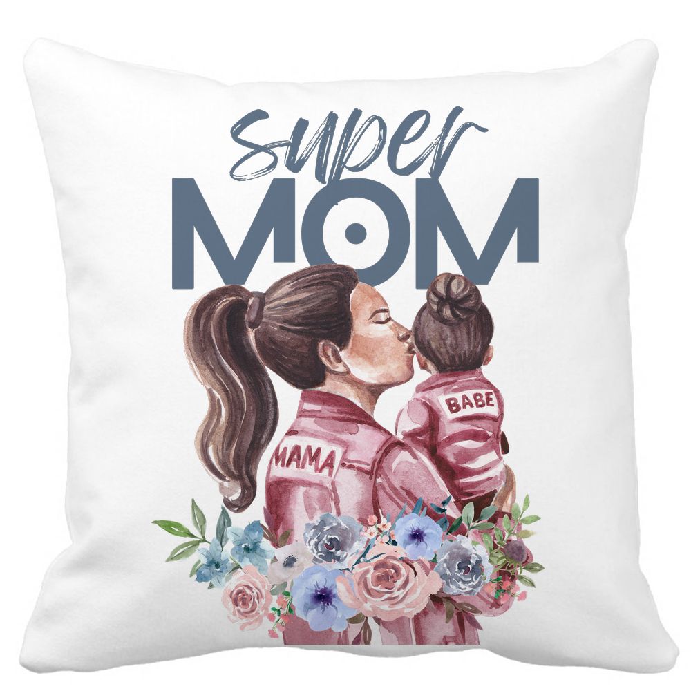 Perna Decorativa Patrata Super MOM Babe, 40x40 cm, Alba, Mata, Husa Detasabila, Burduf 11 Perna Decorativa Patrata Super MOM Babe
