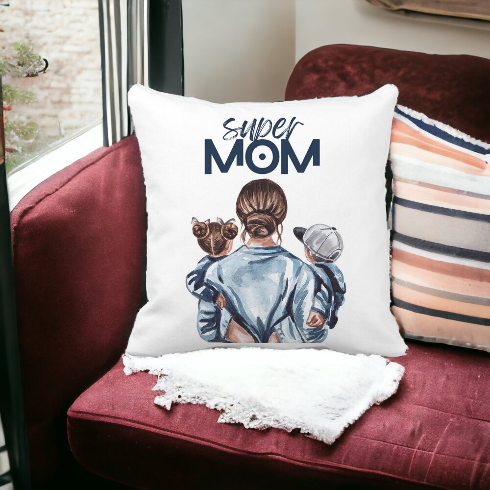 Perna Decorativa Patrata Super Mom, 40x40 cm, Alba, Mata, Husa Detasabila, Burduf 12 40x40 cm