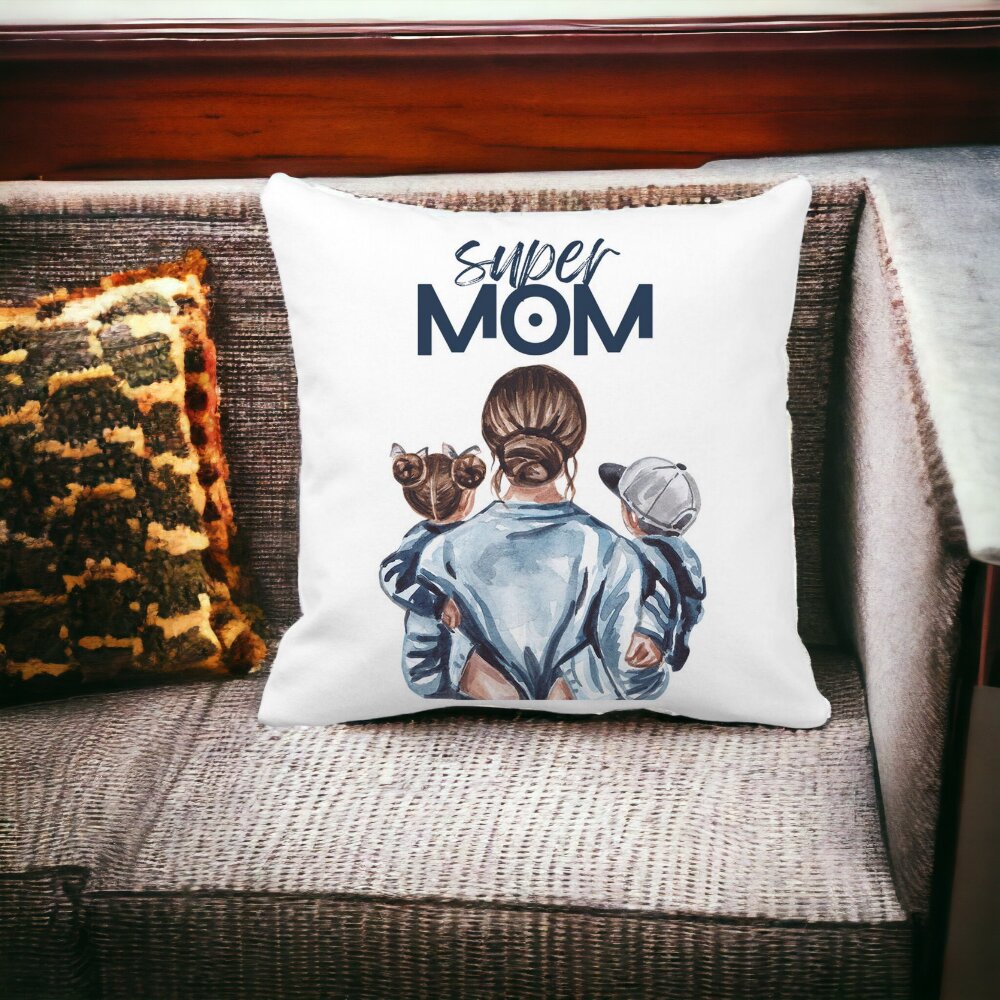 Perna Decorativa Patrata Super Mom, 40x40 cm, Alba, Mata, Husa Detasabila, Burduf 13 Alba