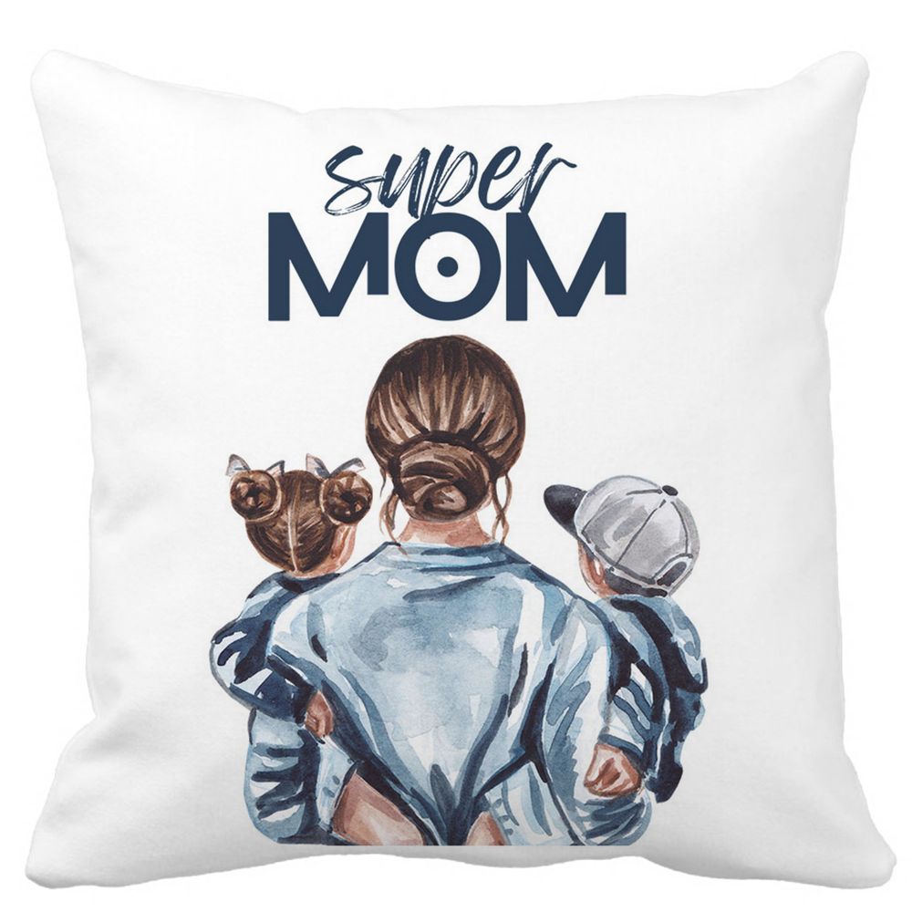 Perna Decorativa Patrata Super Mom, 40x40 cm, Alba, Mata, Husa Detasabila, Burduf 11 Perna Decorativa Patrata Super Mom