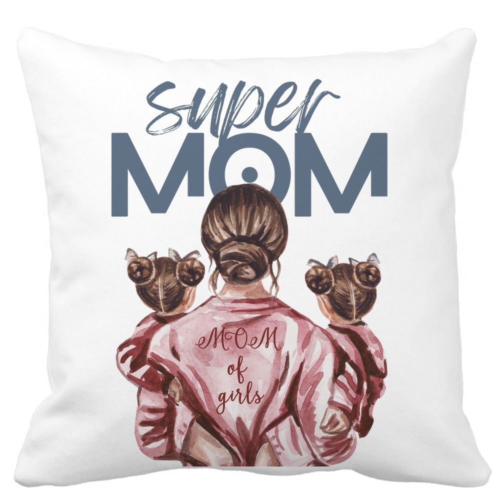 Perna Decorativa Patrata Super Mom of Girls, 40x40 cm, Alba, Mata, Husa Detasabila, Burduf 11 Perna Decorativa Patrata Super Mom of Girls