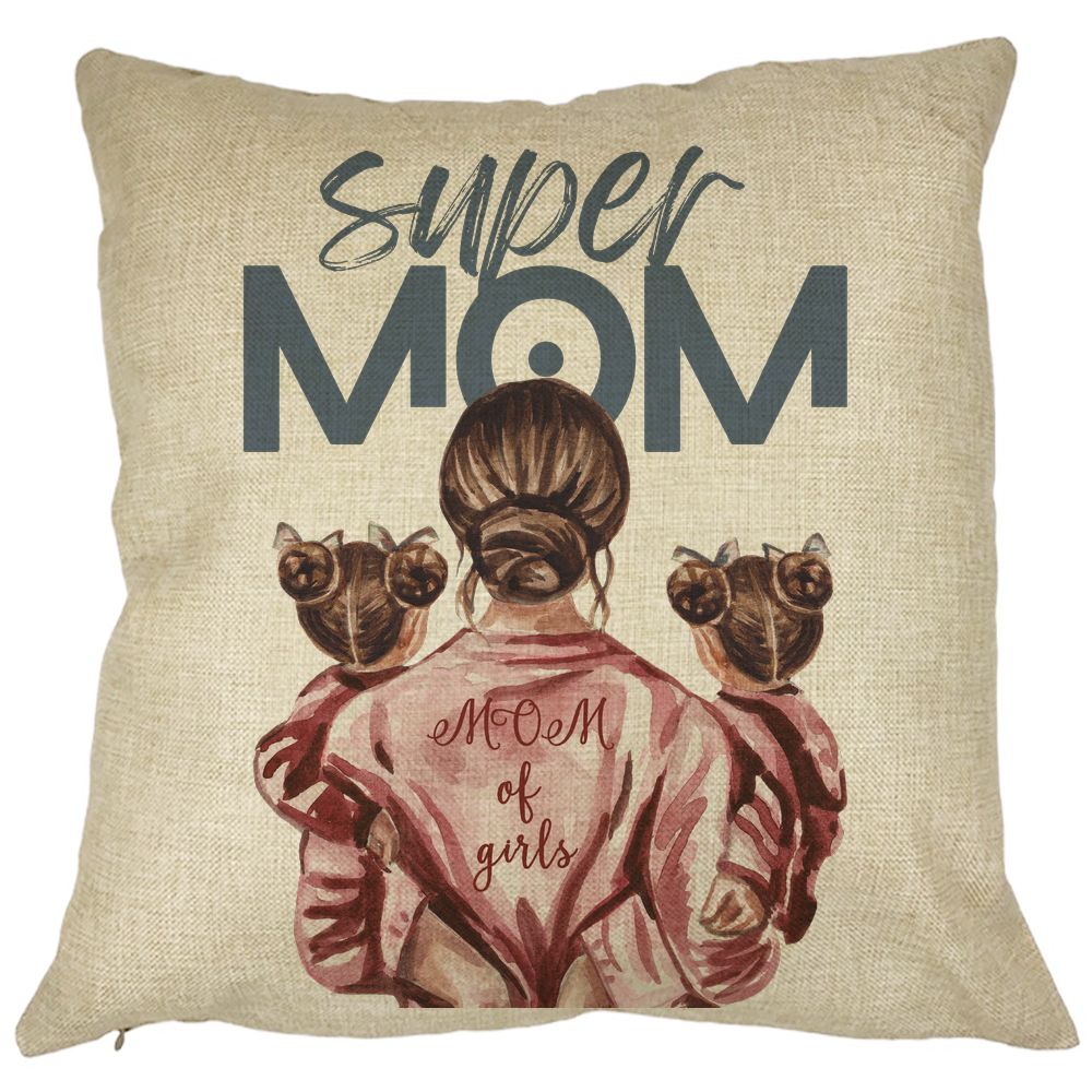 Perna Decorativa Patrata Super Mom of Girls, 40x40 cm, Husa Detasabila, Burduf 11 Perna Decorativa Patrata Super Mom of Girls