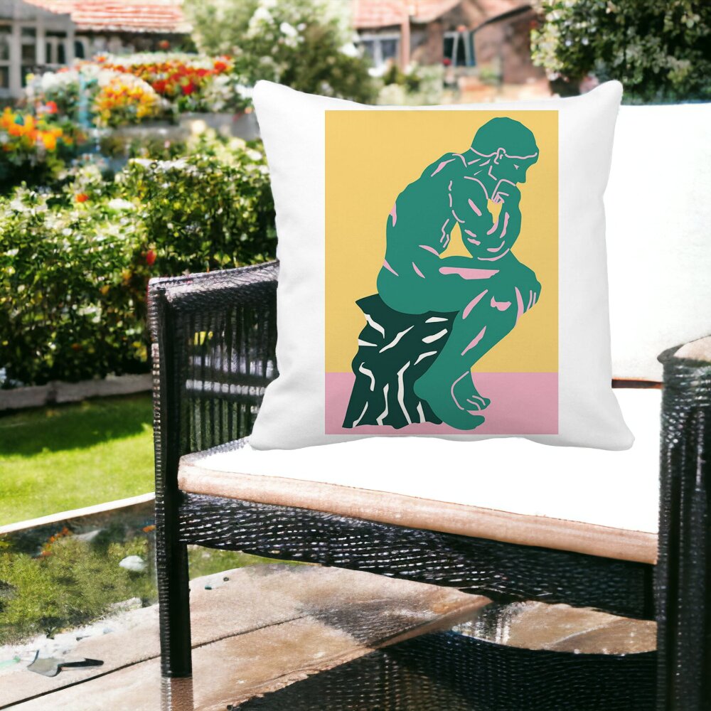 Perna Decorativa Patrata The Thinker, 40x40 cm, Alba, Mata, Husa Detasabila, Burduf 12 40x40 cm