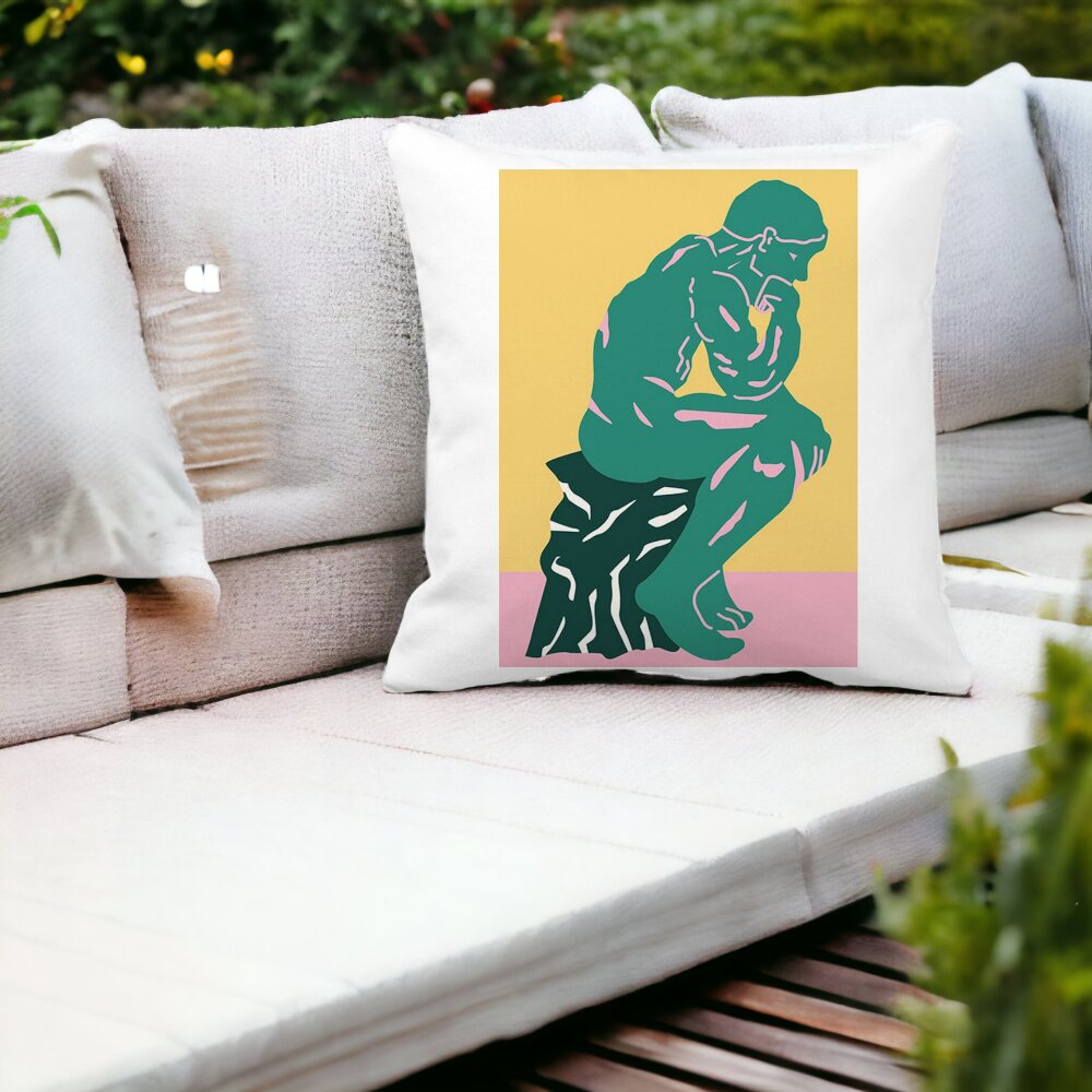 Perna Decorativa Patrata The Thinker, 40x40 cm, Alba, Mata, Husa Detasabila, Burduf 14 Mata