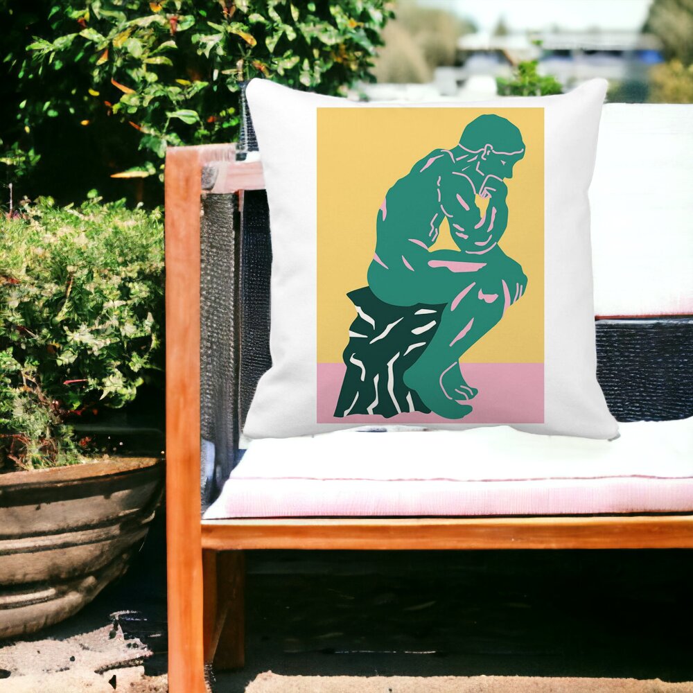 Perna Decorativa Patrata The Thinker, 40x40 cm, Alba, Mata, Husa Detasabila, Burduf 15 Husa Detasabila