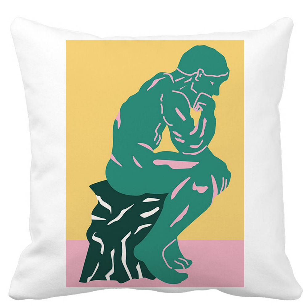 Perna Decorativa Patrata The Thinker, 40x40 cm, Alba, Mata, Husa Detasabila, Burduf 11 Perna Decorativa Patrata The Thinker