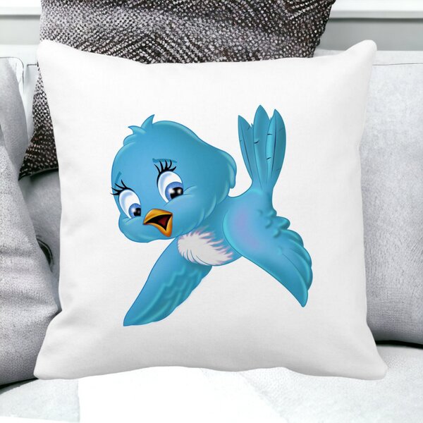 Perna Decorativa Patrata TweetTweet, 40x40 cm, Alba, Mata, Husa Detasabila, Burduf 14 Mata