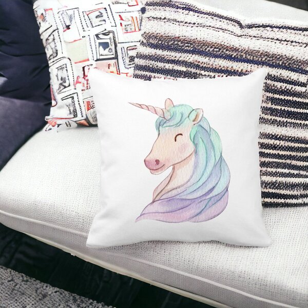 Perna Decorativa Patrata Unicorns, 40x40 cm, Alba, Mata, Husa Detasabila, Burduf 13 Alba