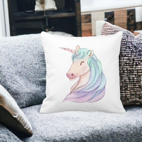 Perna Decorativa Patrata Unicorns, 40x40 cm, Alba, Mata, Husa Detasabila, Burduf 14 Mata